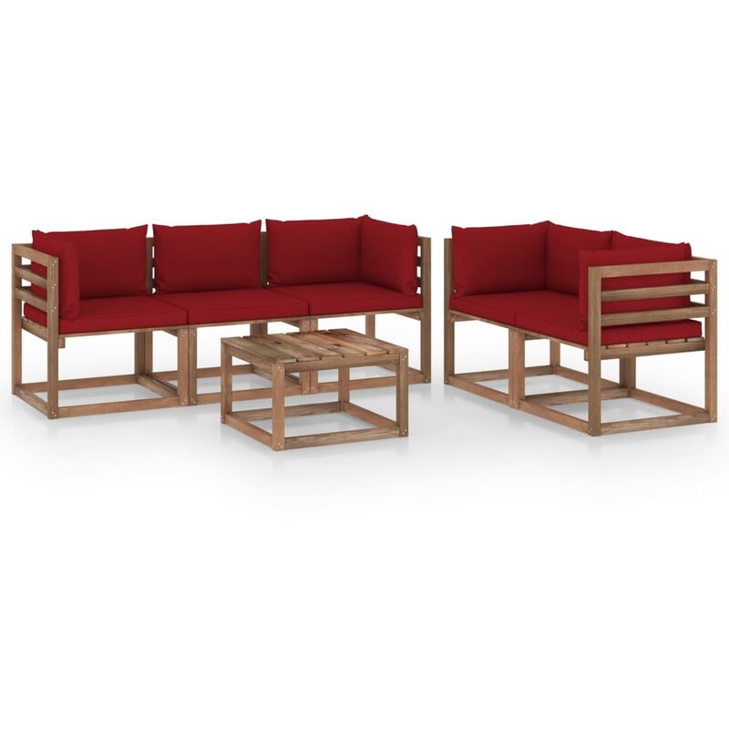 

Juego de muebles de jardín 6 piezas con cojines rojo tinto