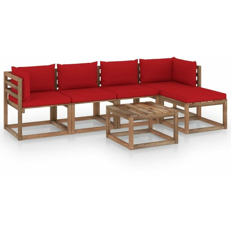 

Juego de muebles de jardin 6 piezas con cojines rojos