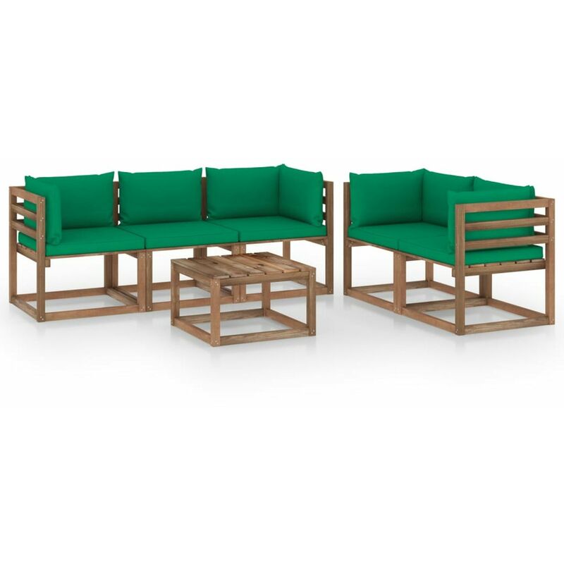 

Juego de muebles de jardin 6 piezas con cojines verde