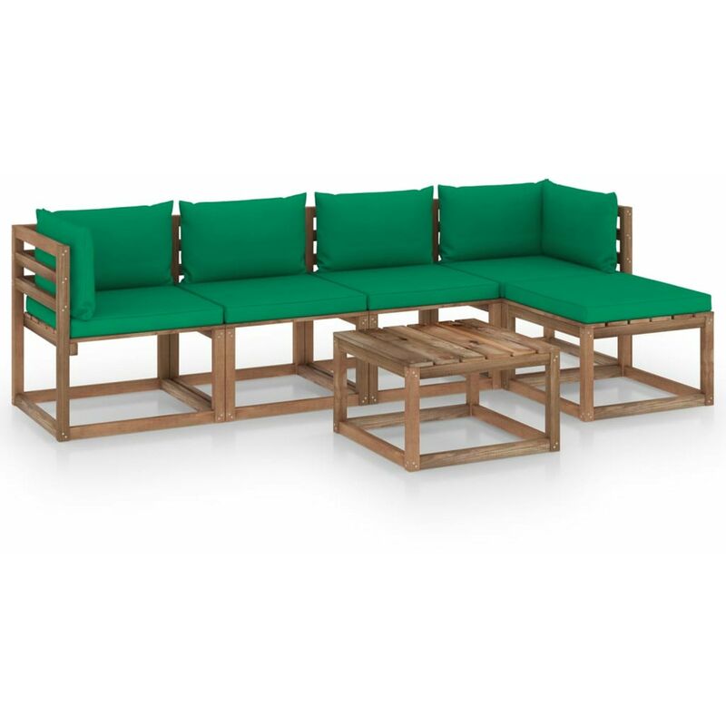 

Juego de muebles de jardin 6 piezas con cojines verde