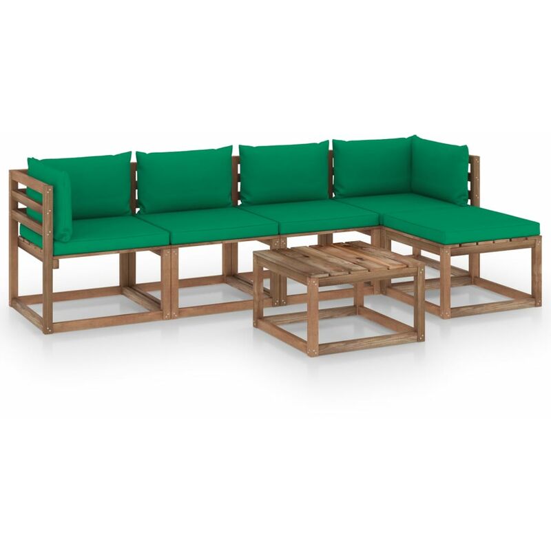 

Juego de muebles de jardín 6 piezas con cojines verde