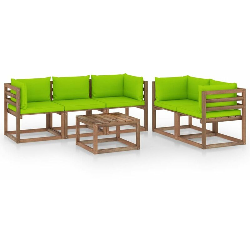 

Juego de muebles de jardin 6 piezas con cojines verde brillante