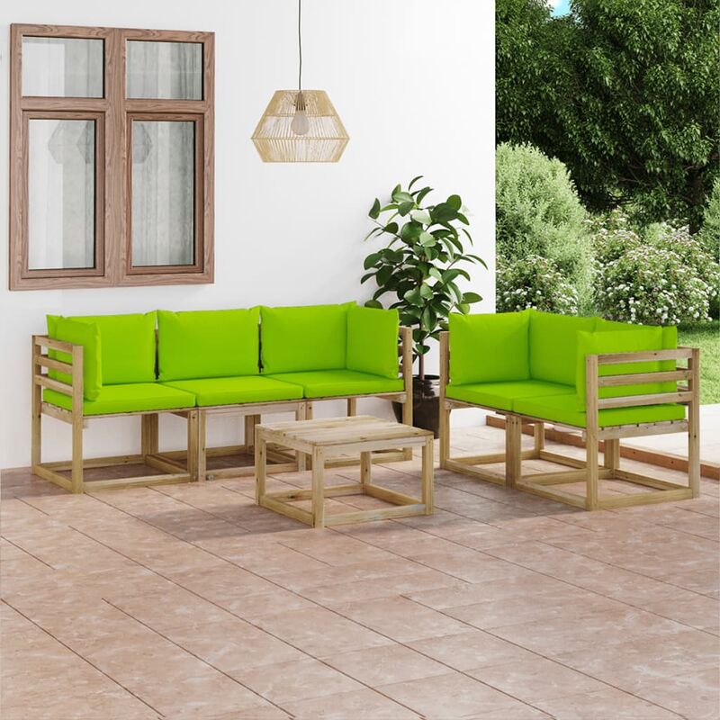 

Juego de muebles de jardín 6 piezas con cojines verde brillante