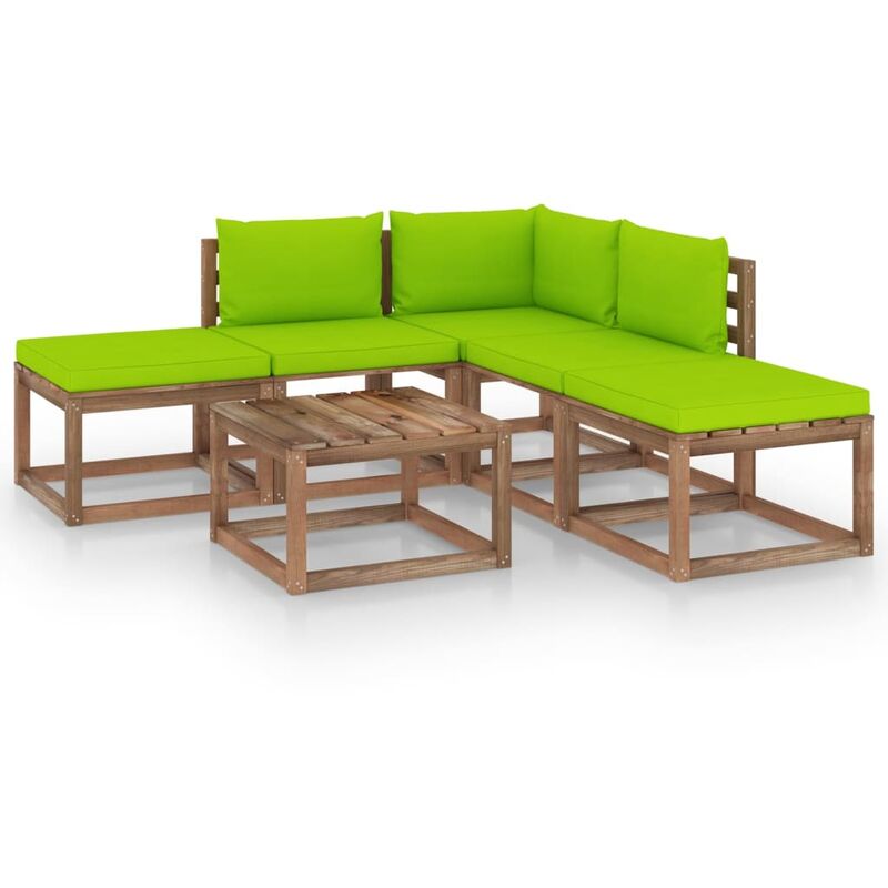 

Juego de muebles de jardín 6 piezas con cojines verde brillante