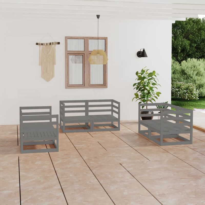

Juego de muebles de jardín 6 piezas gris madera maciza de pino