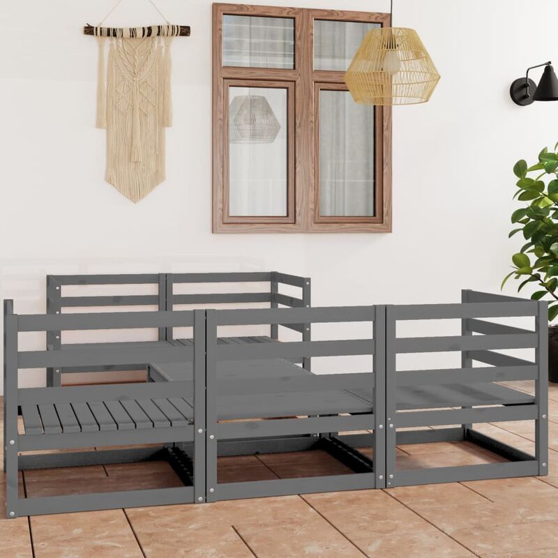 

Juego de muebles de jardín 6 piezas gris madera maciza de pino