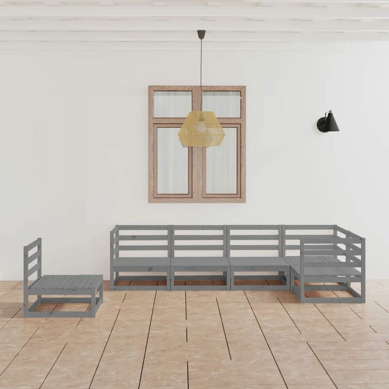 

Juego de muebles de jardín 6 piezas gris madera maciza de pino