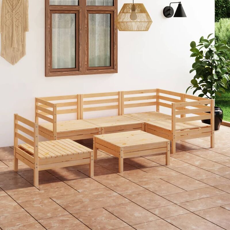 

Juego de muebles de jardín 6 piezas madera maciza de pino