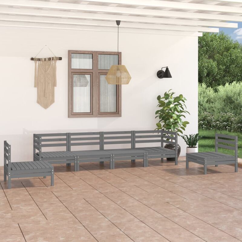 

Juego de muebles de jardín 6 piezas madera maciza de pino gris