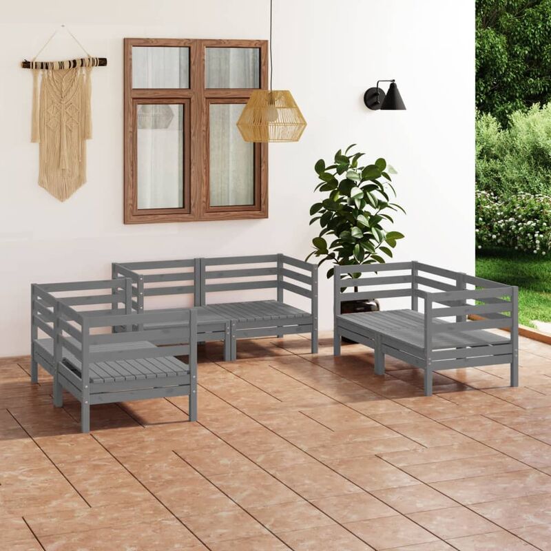 

Juego de muebles de jardín 6 piezas madera maciza de pino gris