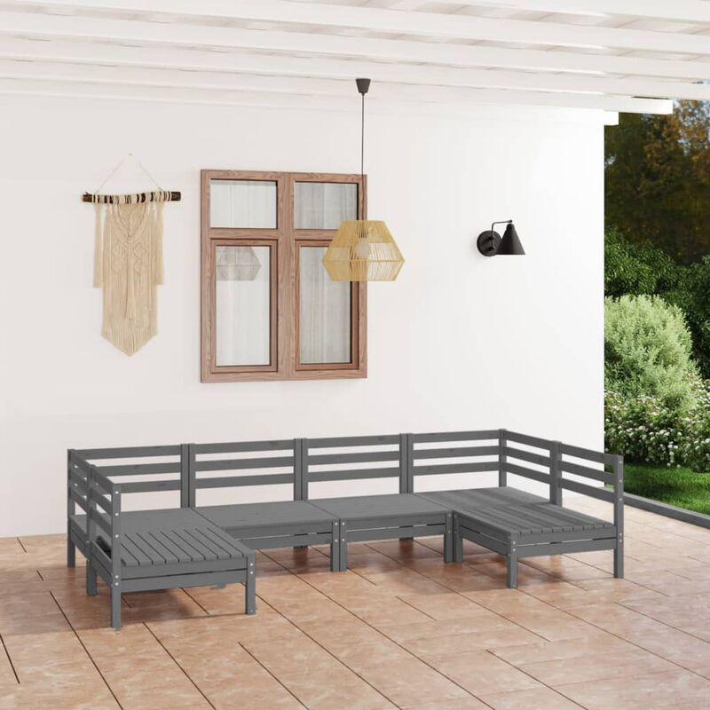 

Juego de muebles de jardín 6 piezas madera maciza de pino gris