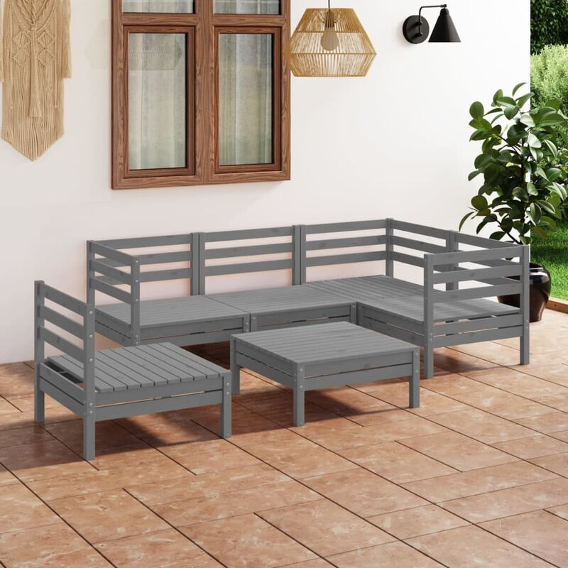 

Juego de muebles de jardín 6 piezas madera maciza de pino gris
