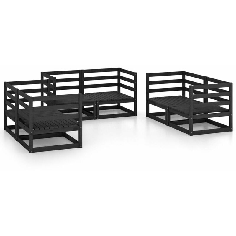 

Happyshopping - Juego de muebles de jardin 6 piezas negro madera maciza de pino