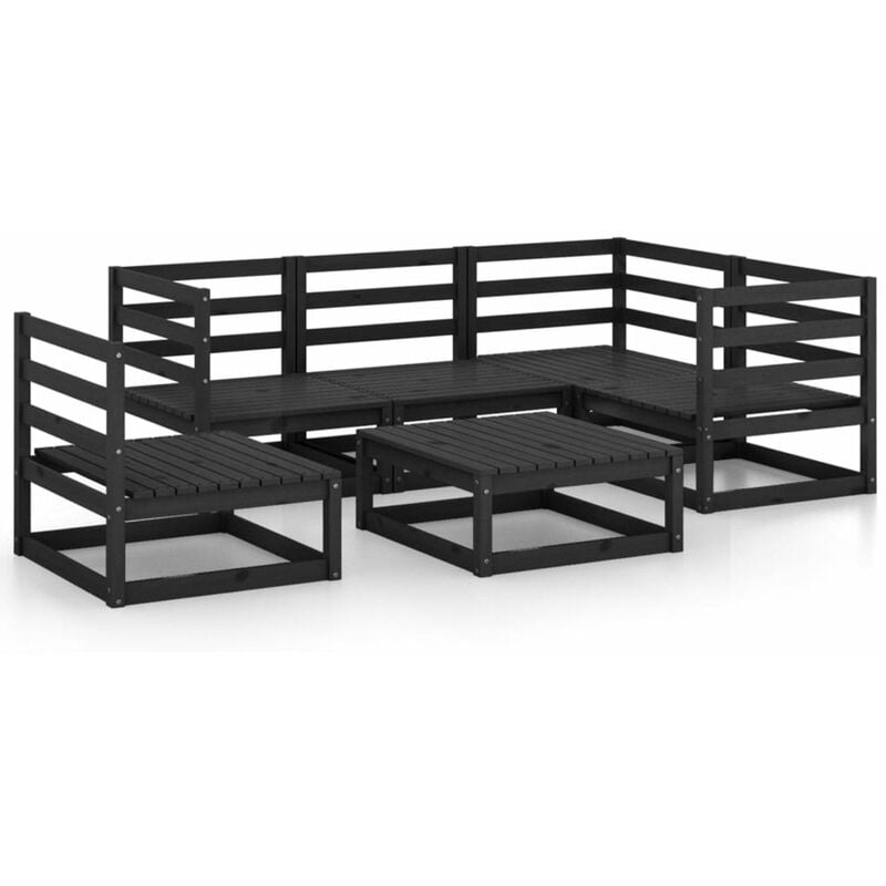 

Happyshopping - Juego de muebles de jardin 6 piezas negro madera maciza de pino