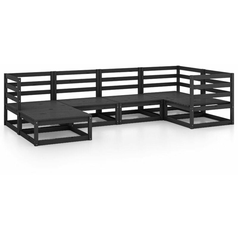 

Juego de muebles de jardin 6 piezas negro madera maciza de pino