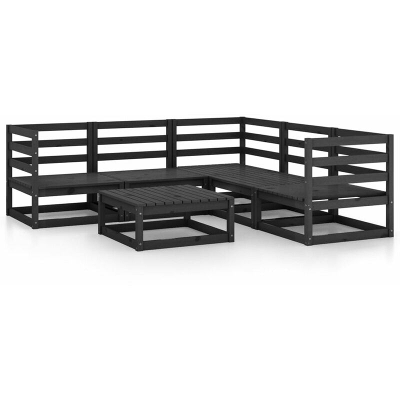 

Happyshopping - Juego de muebles de jardin 6 piezas negro madera maciza de pino