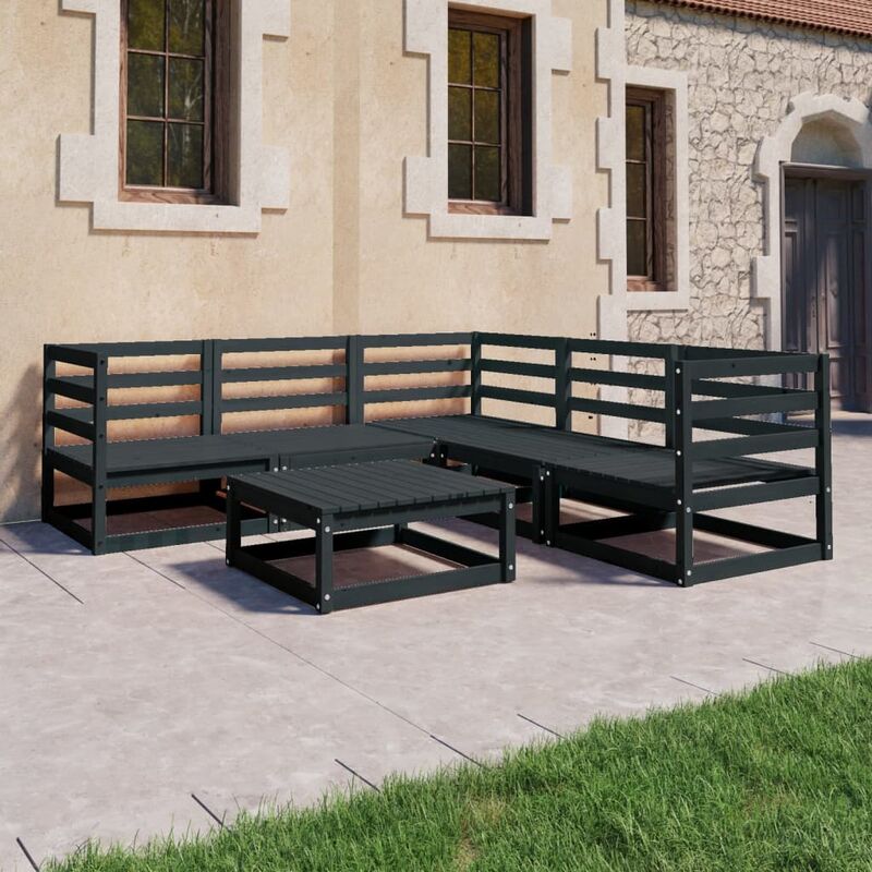 

Juego de muebles de jardín 6 piezas negro madera maciza de pino