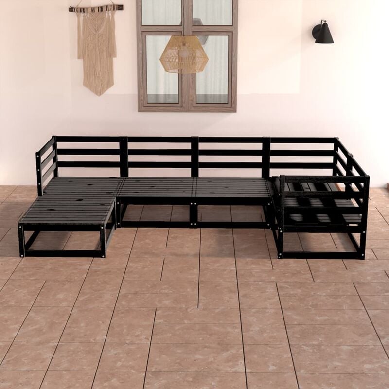 

Juego de muebles de jardín 6 piezas negro madera maciza de pino