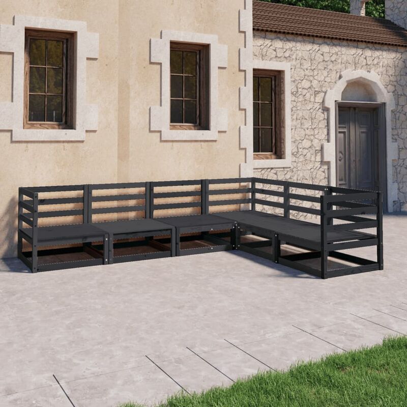 

Juego de muebles de jardín 6 piezas negro madera maciza de pino