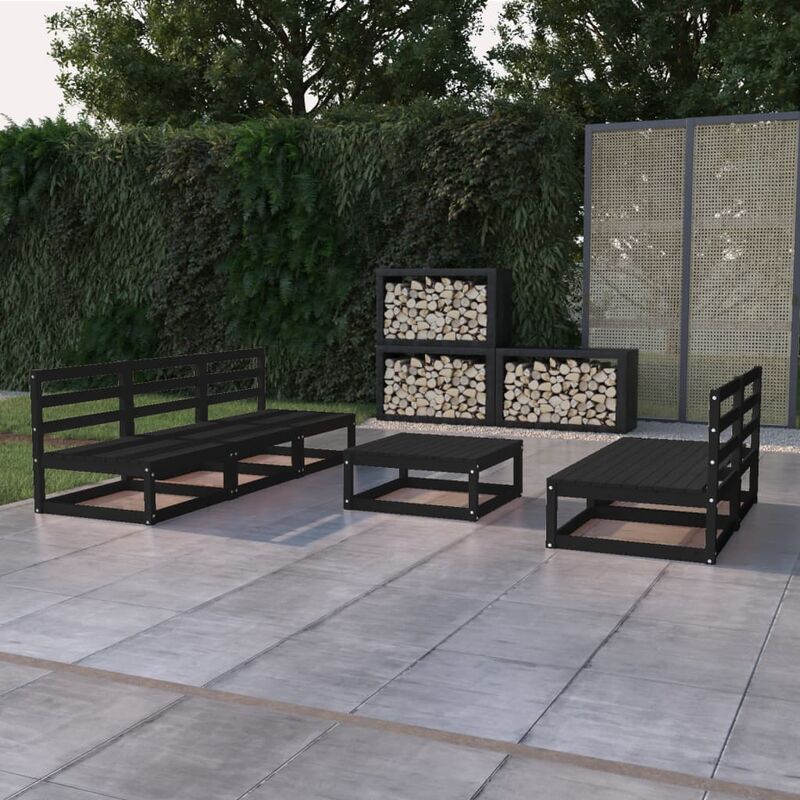 

Juego de muebles de jardín 6 piezas negro madera maciza de pino