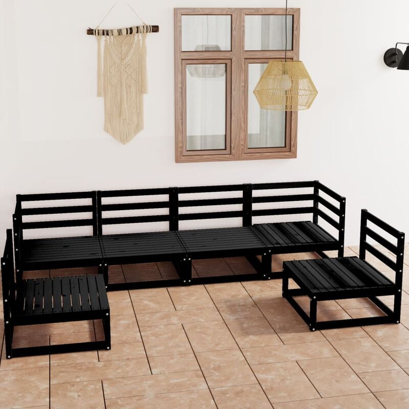 

Juego de muebles de jardín 6 piezas negro madera maciza de pino