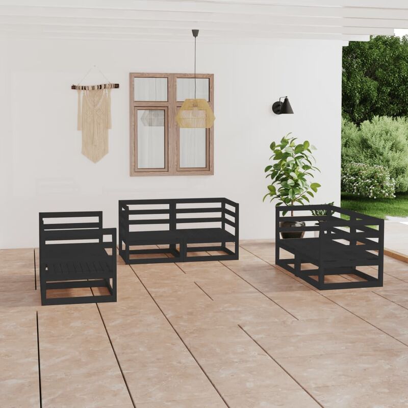 

Juego de muebles de jardín 6 piezas negro madera maciza de pino