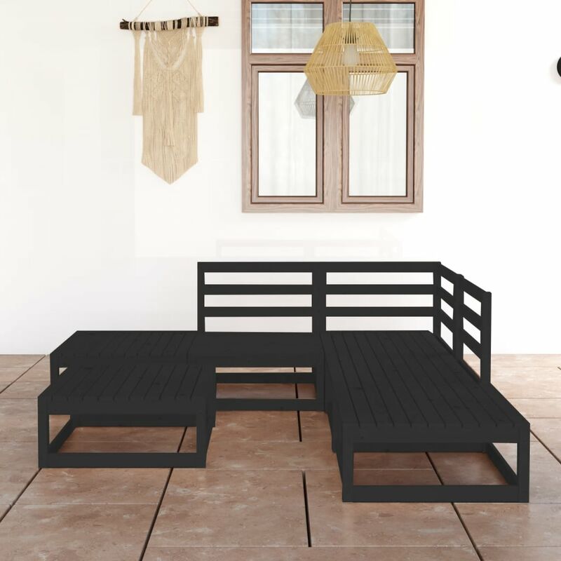 

Juego de muebles de jardín 6 piezas negro madera maciza de pino