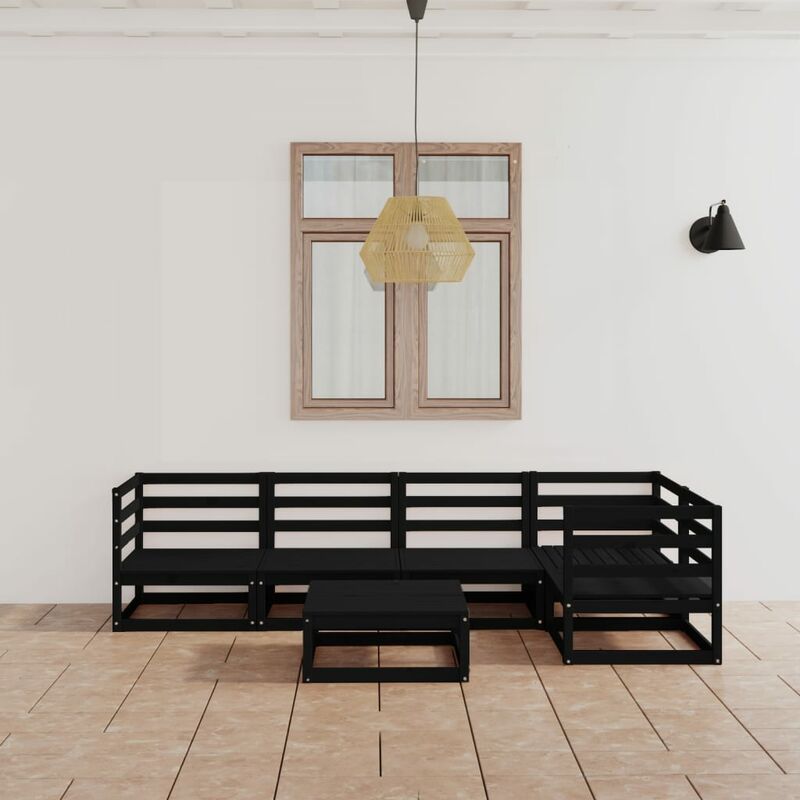 

Juego de muebles de jardín 6 piezas negro madera maciza de pino