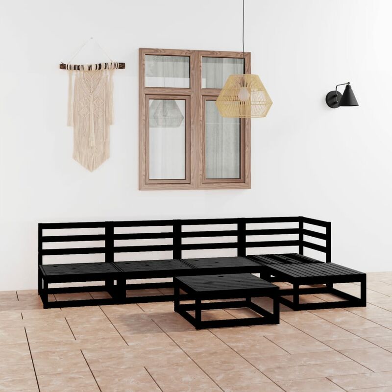 

Juego de muebles de jardín 6 piezas negro madera maciza de pino