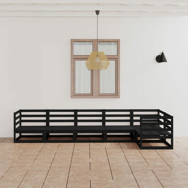 

Juego de muebles de jardín 6 piezas negro madera maciza de pino