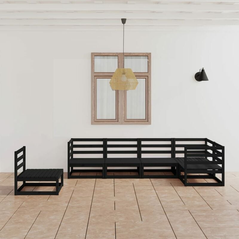 

Juego de muebles de jardín 6 piezas negro madera maciza de pino