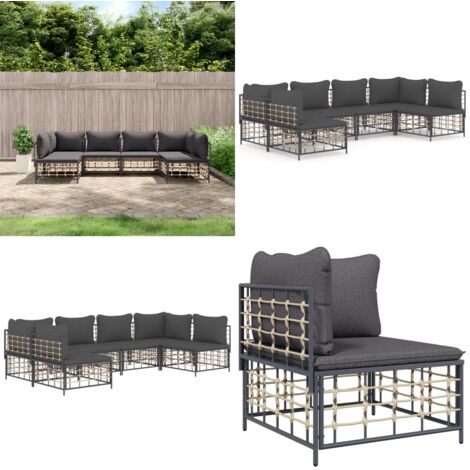 Juego de muebles de jardín 6 pzas cojines antracita ratán PE - Muebles de jardín - Sofás para terraza
