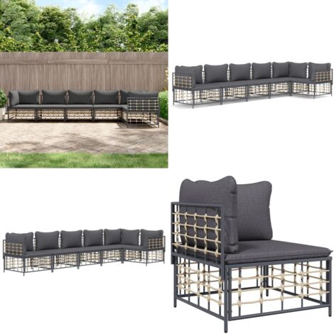 Juego de muebles de jardín 6 pzas cojines antracita ratán PE - Muebles de jardín - Sofás para terraza