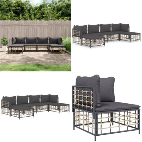 Juego de muebles de jardín 6 pzas cojines antracita ratán PE - Muebles de jardín - Sofás para terraza