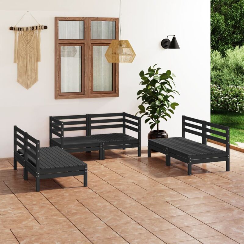 

Juego de muebles de jardín 6 pzas madera de pino maciza negro