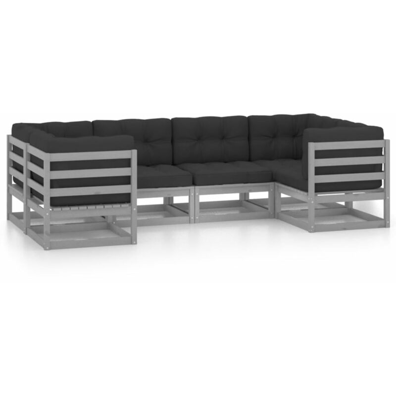 

Juego de muebles de jardín 6 pzas y cojines gris madera pino