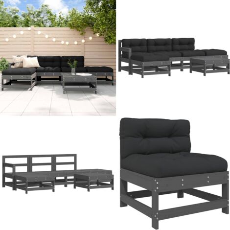Juego de muebles de jardín 6 pzas y cojines madera maciza gris - Cojines de jardín - Muebles de exterior