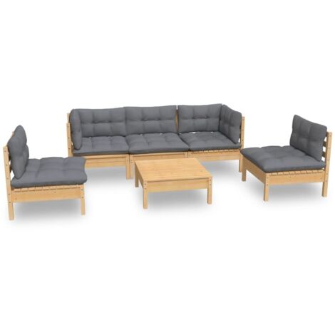 Juego de muebles de jardín 6 pzas y cojines madera maciza pino vidaXL