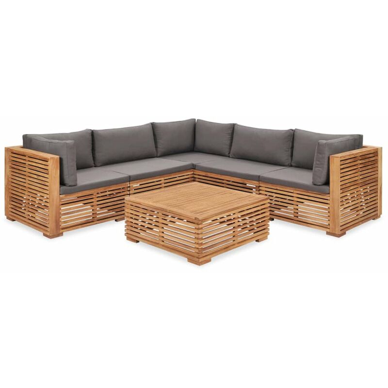 

Juego de muebles de jardin 6 pzas y cojines madera maciza teca