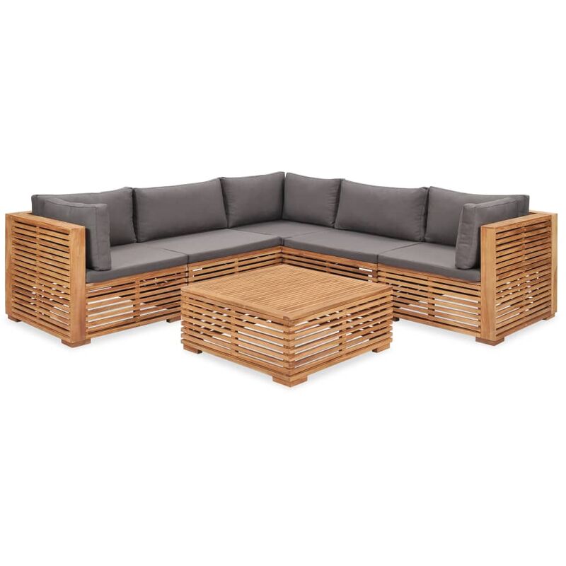 

Juego de muebles de jardín 6 pzas y cojines madera maciza teca - Marrón - Vidaxl