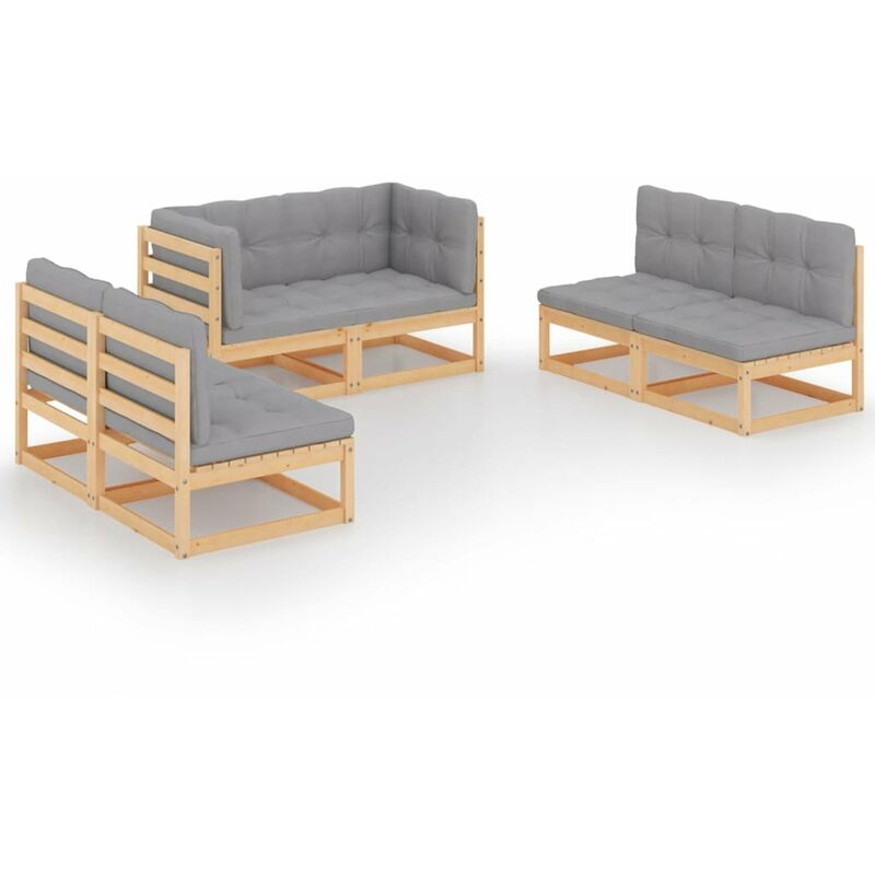 

Juego de muebles de jardin 6 pzas y cojines madera pino maciza