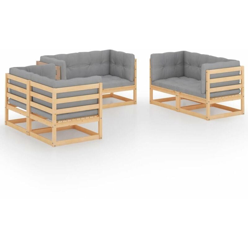 

Juego de muebles de jardin 6 pzas y cojines madera pino maciza