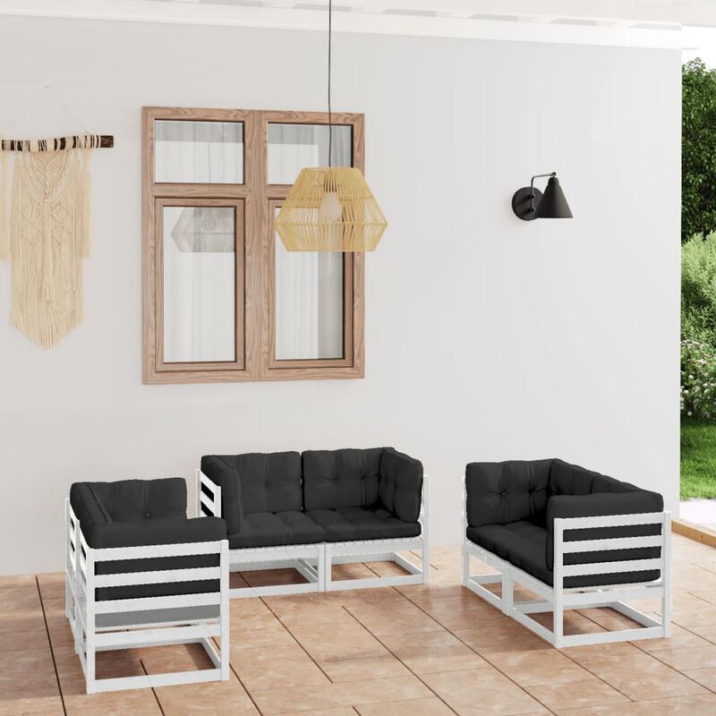 

Juego de muebles de jardin 6 pzas y cojines madera pino maciza