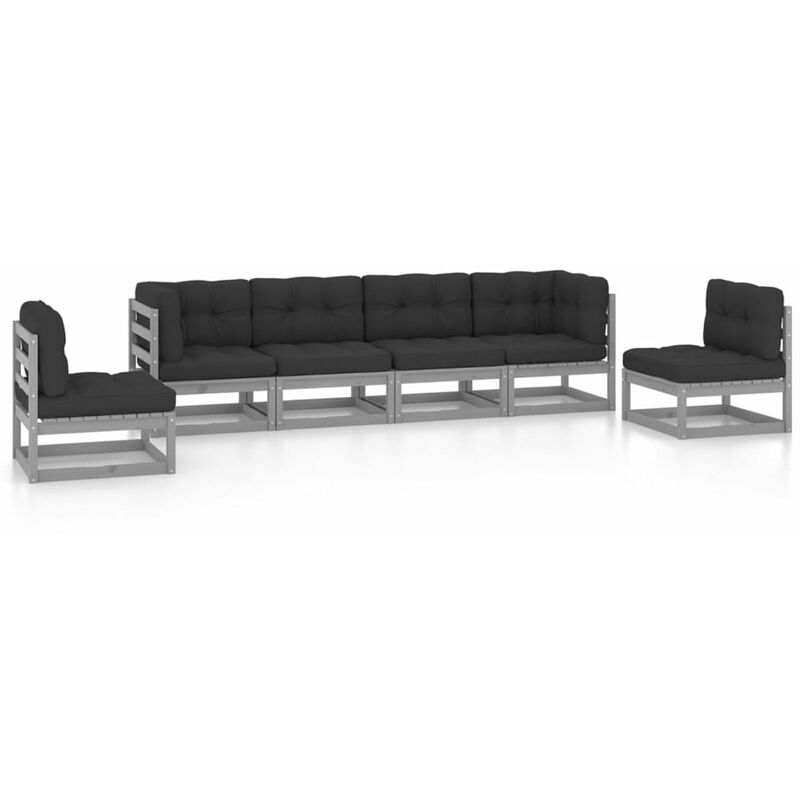 

Juego de muebles de jardin 6 pzas y cojines madera pino maciza