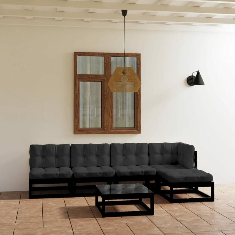 

Juego de muebles de jardin 6 pzas y cojines madera pino maciza