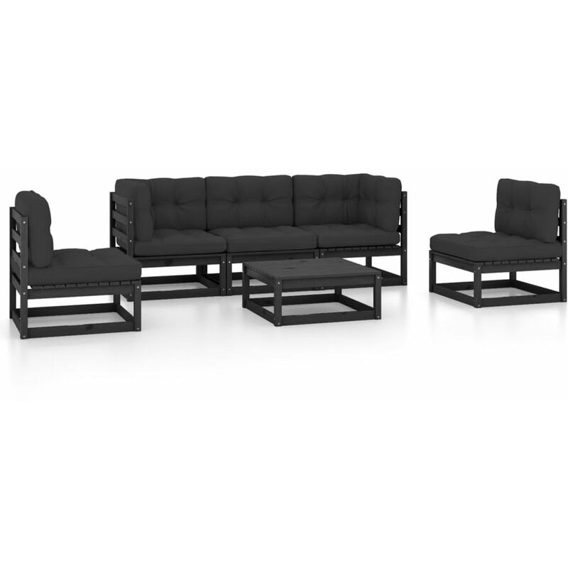 

Happyshopping - Juego de muebles de jardin 6 pzas y cojines madera pino maciza