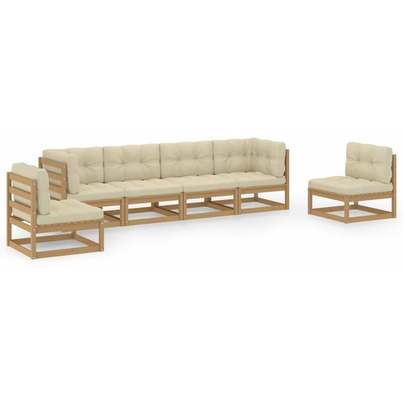

Happyshopping - Juego de muebles de jardin 6 pzas y cojines madera pino maciza