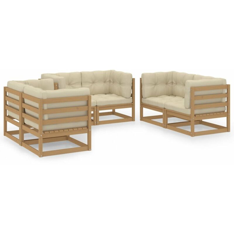 

Juego de muebles de jardin 6 pzas y cojines madera pino maciza