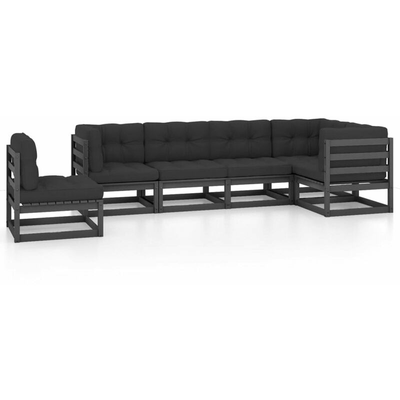 

Happyshopping - Juego de muebles de jardin 6 pzas y cojines madera pino maciza