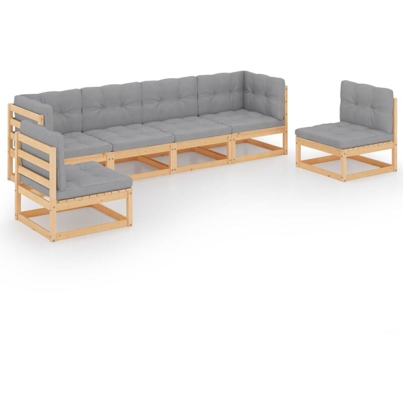 

Juego de muebles de jardín 6 pzas y cojines madera pino maciza